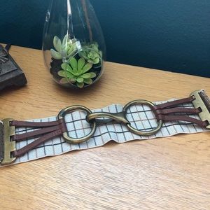 Anthro brass leather Elastic cinch waist belt